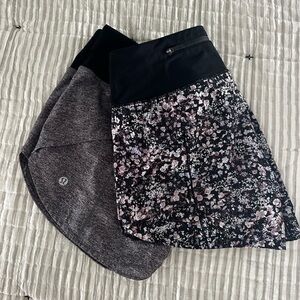TWO Lululemon Speed Up High Rise Gray Heather & Floral Black Women's Shorts.